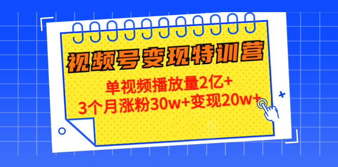 【副业项目4713期】20天视频号变现特训营：单视频播放量2亿+3个月涨粉30w+变现20w+-云起副业网