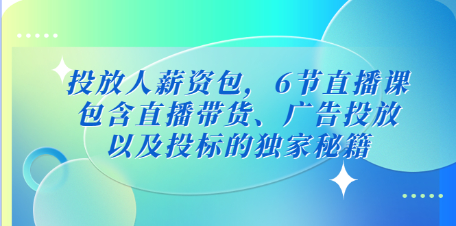 【副业项目5204期】投放人薪资包，6节直播课，包含直播带货、广告投放、以及投标的独家秘籍-云起副业网