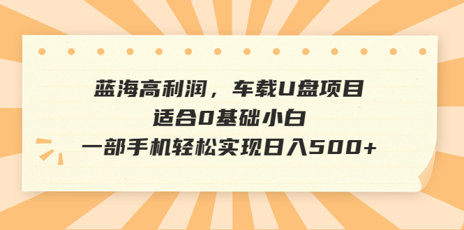 【副业项目6800期】蓝海高利润，车载U盘项目，适合0基础小白，一部手机轻松实现日入500+-云起副业网