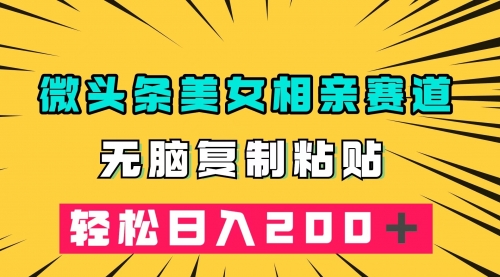 【副业项目7873期】微头条冷门美女相亲赛道，无脑复制粘贴，轻松日入200-云起副业网